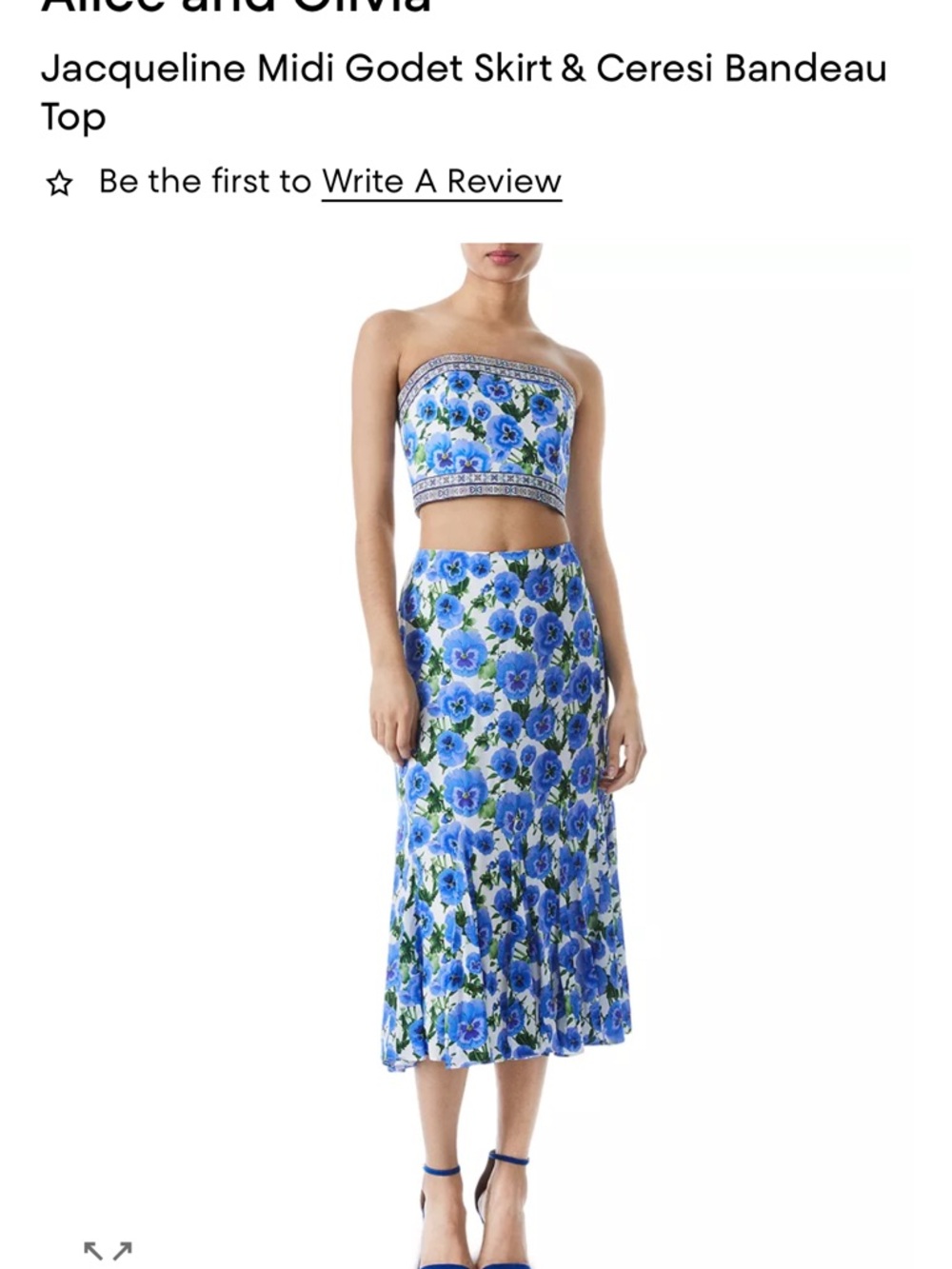 Alice + Olivia Blue and Green Floral Strapless Dress